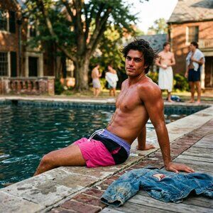 Fast Breakers Mens Vintage 90s Colorblock Swim Trunks Shorts Large Retro Pink